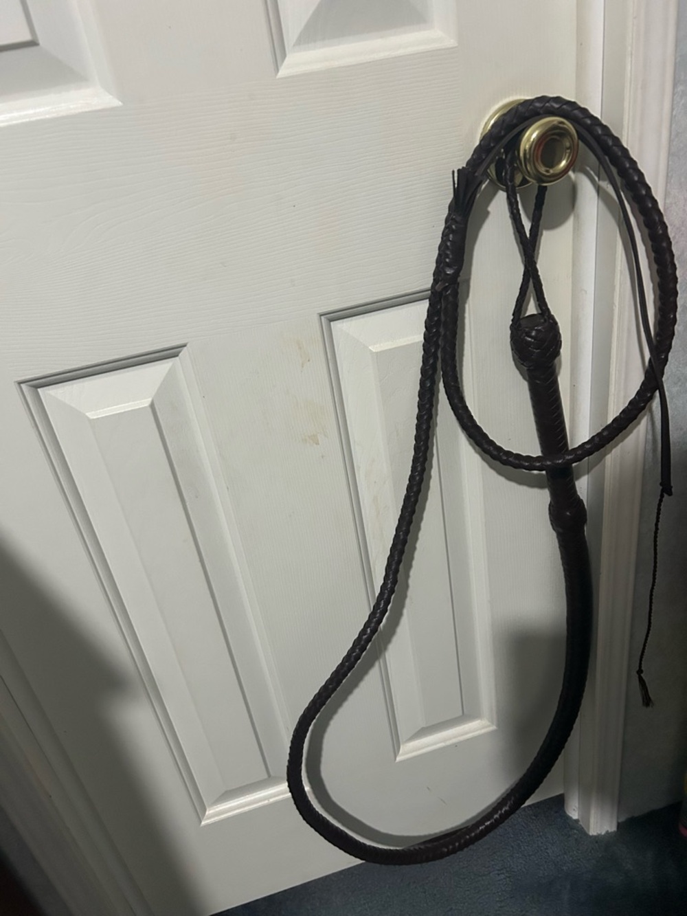 Leather Braided Bull Whip Handle brown western ranch